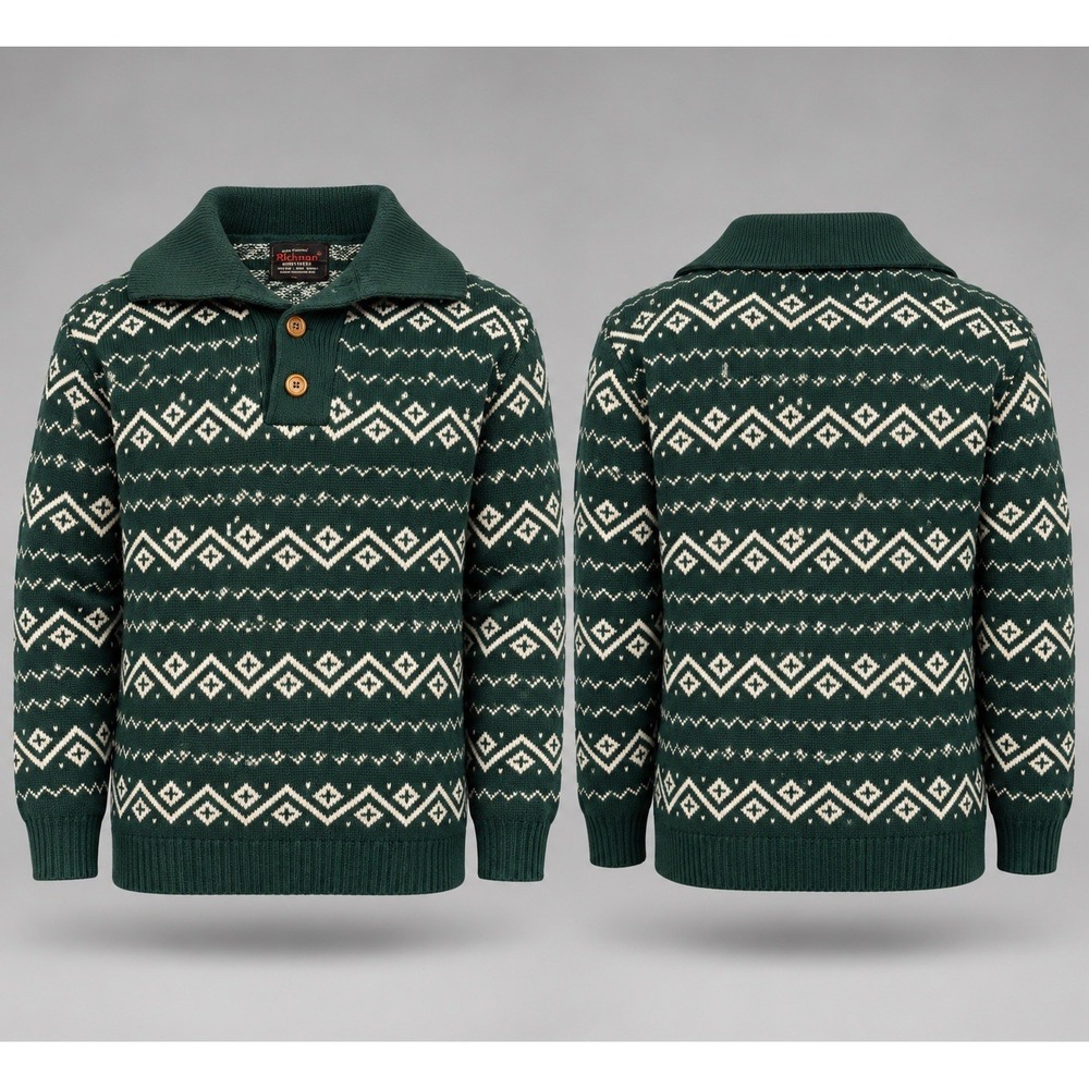 VTG Richmond Brothers Size XL Pullover Sweater Fair Isle Knit Nordic Shawl Colle
